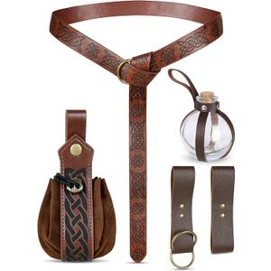 CICOCI Renaissance Accessories Belt Women Skirt Hikes Viking Steampunk Men Medieval Renaissance Costume Belt Bottle Coin Purse (Free, Brown Classical)