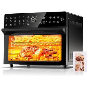 32QT Extra Large Air Fryer, Toaster Oven Air Fryer Combo, 360Hot Air Circulation for Healthier Food, 1800W Preset Dual Cook, 13"Pizza Cooking, 20-in-1 Double-Rack Oven, 7-Accessory, Transparent Door