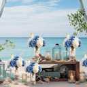 Yinder 6 Set Blue Wedding Flower Table Centerpieces Artificial Hydrangea Flowers Coastal Seashell Starfish Vase Table Decorations Blue White Floral Arrangement for Baby Shower Wedding Party Decor