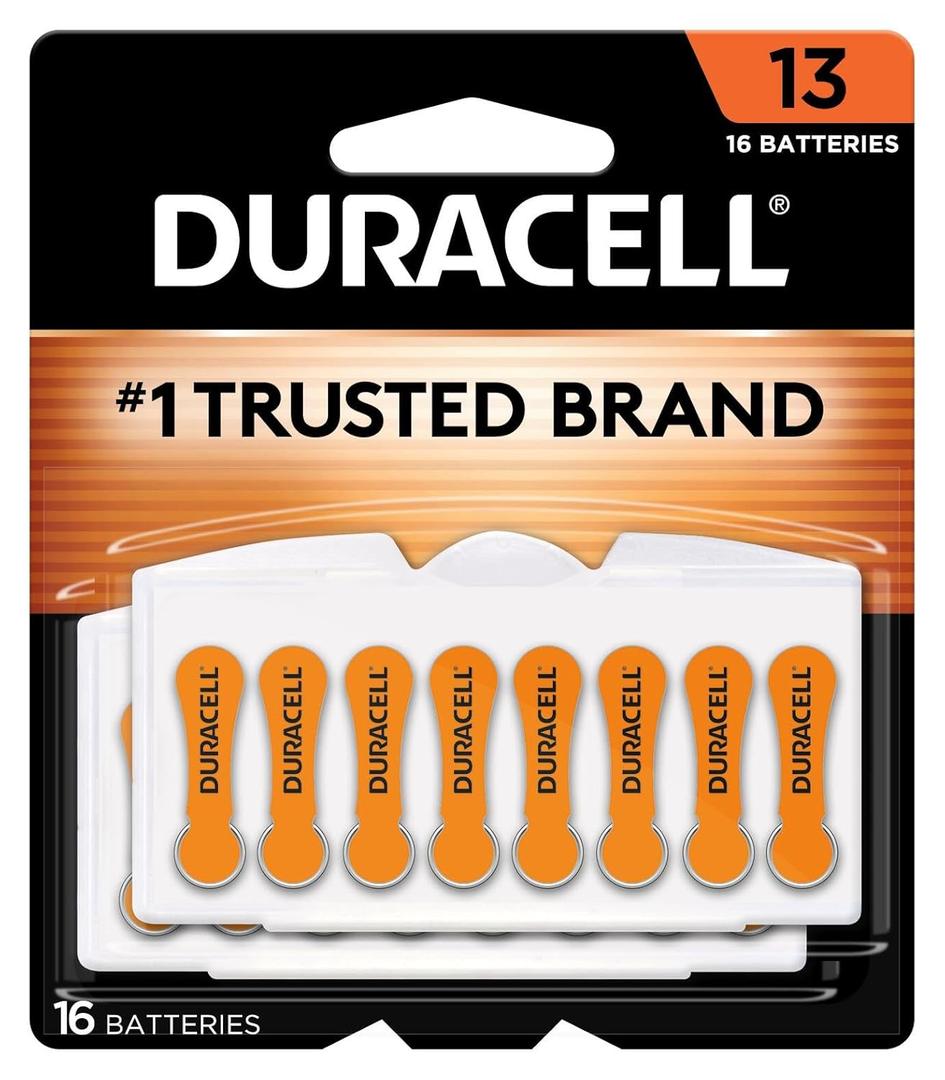 Duracell Hearing Aid Batteries Size 13, Orange, 16 Count (Pack of 1), Long-lasting Power, Extra-long EasyTab Install