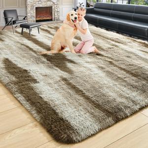 Noahas Fluffy 4x6 Area Rugs for Bedroom Living Room,Shag Khaki Thick Throw Floor Carpet,Soft Shaggy Bedside Non-Slip Plush Dorm Nursery Kids Rug