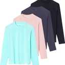 Real Essentials 4 Pack: Women's Long Sleeve Rash Guard Moisture Wicking Shirts - Sun Protection Quick Dry SPF 50+ Tops (Plus) (S)
