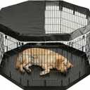 PJYuCien Dog Playpen with Top Cover and Bottom Pad - Metal Foldable Exercise Pen, 8 Panels 36" H x 24" W Indoor Outdoor Pet Fence Puppy Crate Kennel, Black