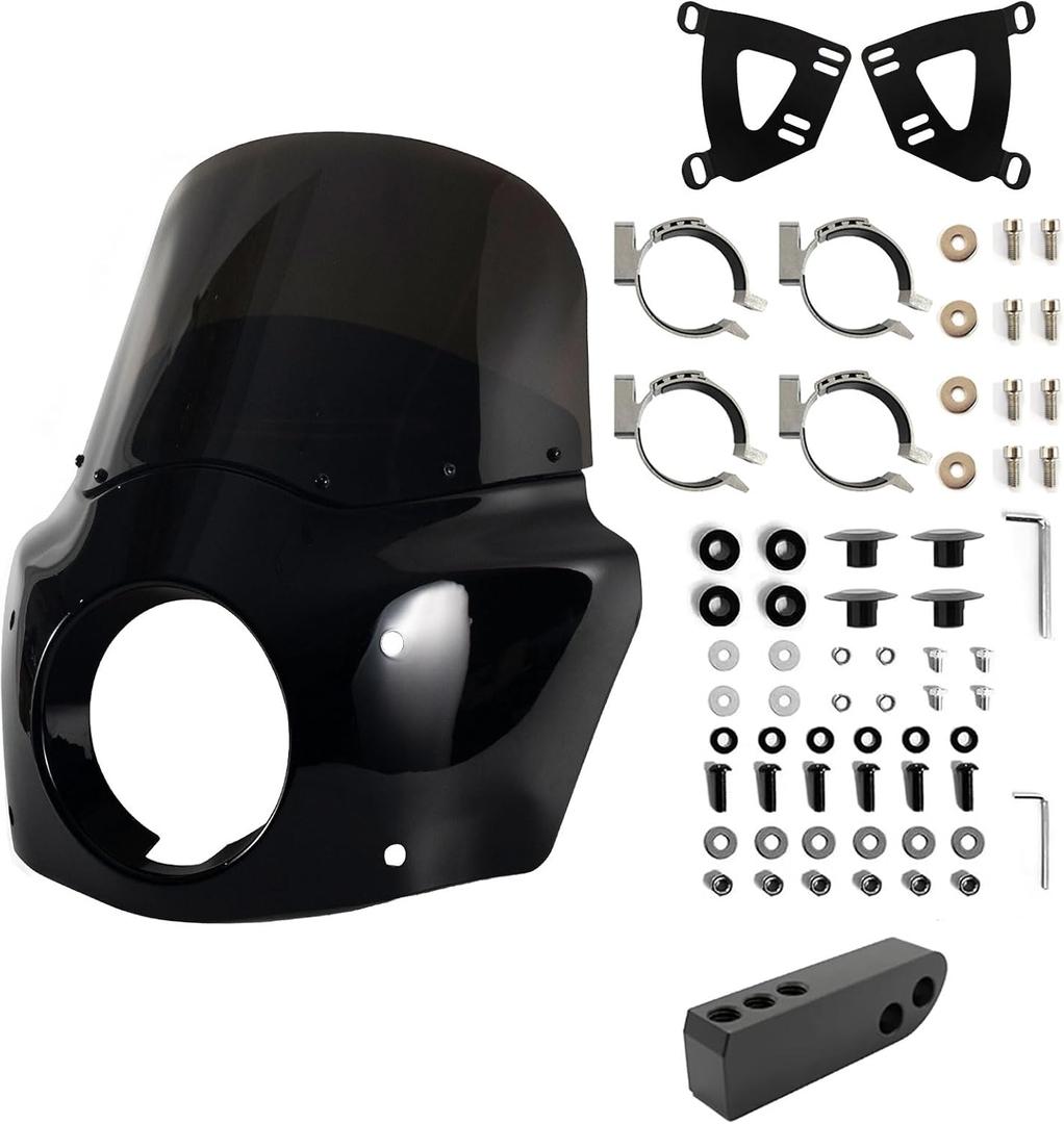Motorcycle Fairing Windshield Kit For 2006-2017 Dyna Street Bob Super Glide FXD FXDC Low Rider Accessories, 48-58mm Forks 11" Smoked Motorbike Wind-Screen with Extension