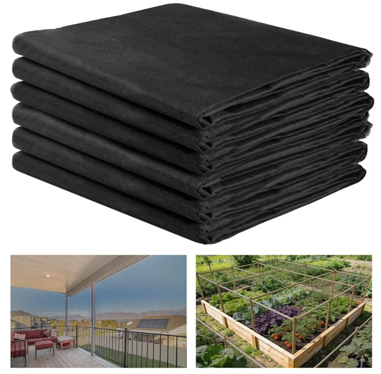 10 x 50 ft Stronger Garden Mesh Netting - PP Nanocomposite Bird Net Barrier, Fine Mesh Mosquito Screen for Outdoor Plants Vegetables Patios Balconies Terraces, Shading Rate 33% (Black)