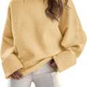 PRETTYGARDEN Women's Fall Oversized Sweaters Casual Crewneck Pullover Long Sleeve Fuzzy Chunky Knit Tops Blouse (Yellow, M)