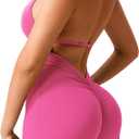 YEOREO Workout Jumpsuits Women Tummy Control Taylor V Neck Romper One Piece Sexy Backless Scrunch Butt Bodysuit (Small, Rose Red)
