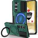 for Samsung Galaxy S22 Case Compatible with MagSafe Magnetic,with 1 Screen Protector,Built-in Camera Cover,with Ring Kickstand Military Grade Drop Heavy Duty Protection Shockproof Phone Green