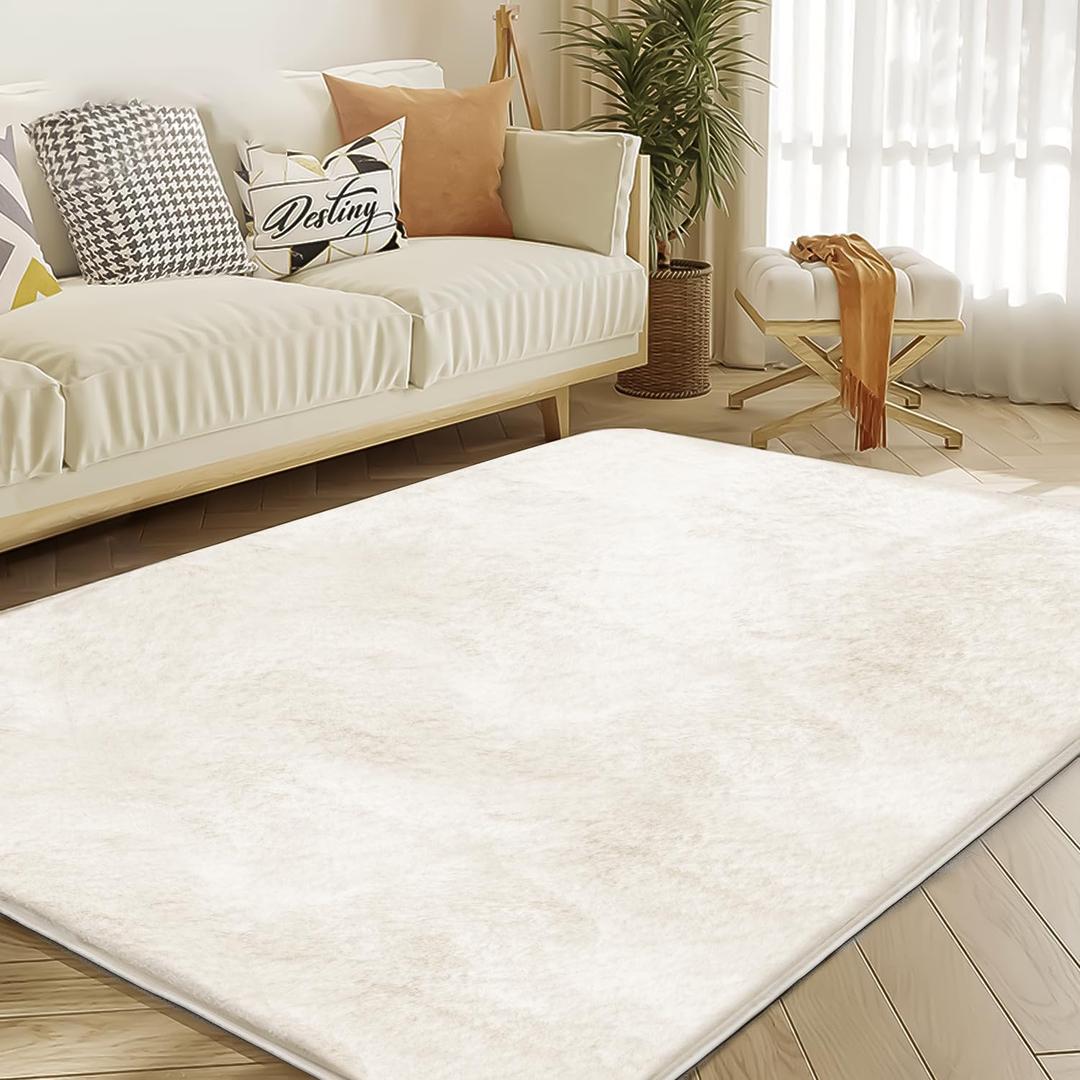 Ultra Soft Area Rug 3x5 Feet - Cozy Fuzzy Faux Fur, Indoor Modern Plush Washable Shaggy Rugs for Bedroom Living Room Home Decor, Fluffy Carpet for Kids Room, Nursery, Dorm (Beige)