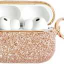 SURANBULI for Glitter AirPods Pro 3 Case 2025| Cute Bling Hard Air Pods Pro 3 Case (Model A2700​​/A2931) | with Keychain | Sparkly Rhinestone iPods Pro 3 Cases for Women Girl(Champagne)