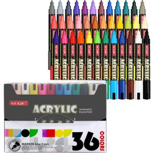 SFAIH Halloween Acrylic Creative Markers - 36 Colors 3mm Replaceable Nibs, Ultra-High Coverage, Large Ink Capacity, Drawing Markers for Pumpkin Painting, Graffiti Wood Fabric Rock Glass DIY Crafts