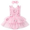 Baby Girl Butterfly Romper Dress Toddler Sparkly 1st Birthday Cake Smash Outfits Infant Ruffle Sleeve Christening Baptism First Communion Dresses Newborn Pageant Clothes Pink 3-6 Months (Pink)
