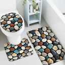 peacoblue Pebble Bathroom Rug Set, 3 Piece Bath Mats | Includes Toilet Lid Cover and Contour Mat, Non Slip Washable Bathroom Rugs for Tub Bedroom Kitchen Home Decor