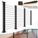 BLIKA 12FT-20FT Complete Set 42" Cable Railing Post Kit, Black Level Drilled Cable Railing Post, Swageless Cable Railing System Include 4Pack Level Posts, 1/8" 300FT Stainless Steel Cable(No Handrail)