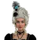 R REEWES FASHION HAIR Beehive Wig Victorian Style Grey Short Curly Wig with Black Feather, Rose and Butterfly Accessories Queen Cosplay Halloween Costume Wigs For Women