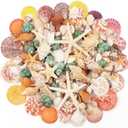 Fangoo 1.5 LB Mixed Sea Shells, 130+ PCS Beach Seashells Starfish Oyster Shells Various Sizes Ocean Seashells for Fish Tank Vase Fillers Beach Theme Party Wedding Decor DIY Crafts Home Decorations (Colorful-1)