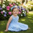 Toddler Girls Dresses Summer Sleeveless Bubble Dress Kids Crew Neck Sling Sundress with Headband and Handbag 2-8Y