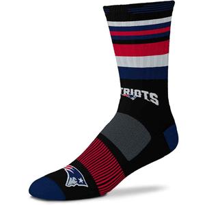 For Bare Feet Mens NFL New England Patriots Black Rave Crew Sock Large
