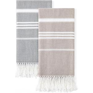 2 Packs Cotton Turkish Beach Towels Sand Free Quick Dry Oversized Bath Pool Swim Towel Large Extra Xl Big Blanket Adult Travel Essentials Cruise Accessories Must Haves Clearance Vacation Stuff (Thinner Set Beige Black)