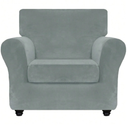 Velvet 3 Piece Couch Cover With 2 Extra Large Seat Cushion Covers Stretch Sofa Cover For 2 Cushion Couch Light Grey