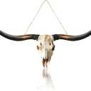 Flat Printed Longhorn Skull Wall Decor Wooden Longhorn Cow Door Sign Large Farmhouse Printed Pendant Decor Realistic Style Wooden Cow for Holiday Front Door Porch Wall