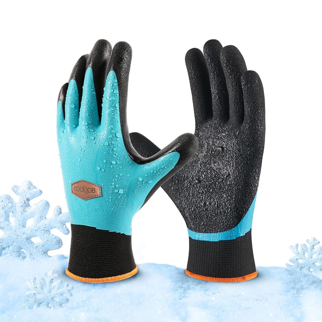 COOLJOB Waterproof Winter Freezer Gloves for Working Gardening Fishing Construction Worker, Double Coated Rubber for Warehouse Cold Refrigeration House, 1 Pair Small Blue