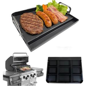 2026 Advanced Portable Steel Griddle, Griddle for Gas Grill, Non-Stick Coating, Universal Flat Top for Gas Grill/Stove/Oven/Campfire, Ergonomic Handle & Easy Clean for Outdoor BBQ & Camping, 23"x16"
