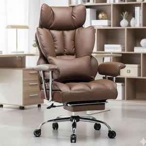 Efomao Big and Tall Office Chair 400lbs  PU Leather Executive Office Chair with Lumbar Support & Leg Rest, Heavy-Duty Computer Chair for Home Office, Brown