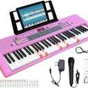 61 Key Electronic Keyboard Piano with Lighted Up Keys, Musical Mini Keyboard Piano with keyboard stand, Digital Portable Synthesizer Keyboards for Beginners Kids Adults (pink), Compact