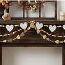 Valentine's Day Garland Set: 3pcs Neutral Vintage Wooden Heart Garland with Wood Beads, Rustic Valentines Banner Decorations Indoor Outdoor for Mantle Fireplace Wall Home Farmhouse Decor
