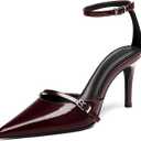 Coutgo Womens High Heels Closed Pointed Toe Ankle Buckle Strap Sexy Pumps Wedding Party Dress Shoes