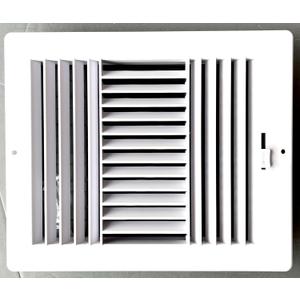 Three-Way Plastic Side Wall/Ceiling Register in White 10"w X 8"h for Duct Opening (Outside Dimension is 12"w X 10"h)