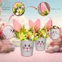 KC&KST 2 Pcs Easter Decorations Indoor Artificial Flower with Bunny Ear, Lighted Bunny Desk Decor with Color Eggs, Perfect Table Decorations for Home & Spring Party Centerpieces(Easter Bunny Flower)