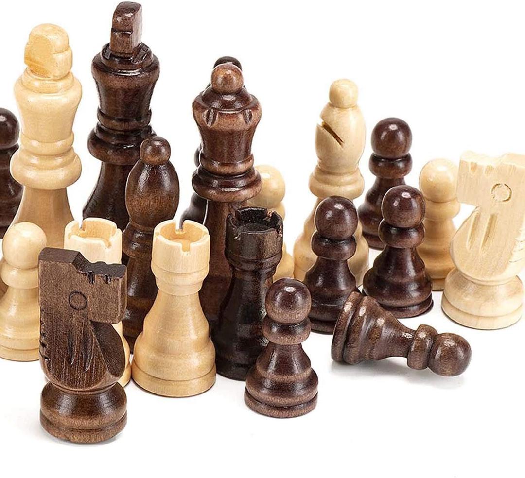 AMEROUS Magnetic Wooden Chess Pieces, Tournament Staunton Wood Chessmen Pieces Only, 3.03" King Figures Chess Game Pawns Figurine Pieces with 2 Storage Bags, Replacement of Missing Pieces