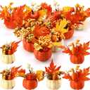 Crowye 30 Pack Fall Centerpieces Artificial Pumpkin Flowers Fall Decorations for Home Topped Artificial Sunflowers Berry and Maple Fall Leaves Pine Cones Fake Pumpkins for Halloween Thanksgiving