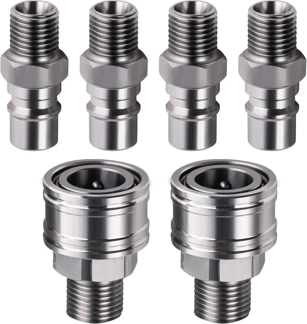 M16-M14 Hydraulic Attachment Quick Fittings (Straight Through Unvalved Coupler) Compatible with Mini Excavator Hydraulic (4 Male and 2 Female Connectors)