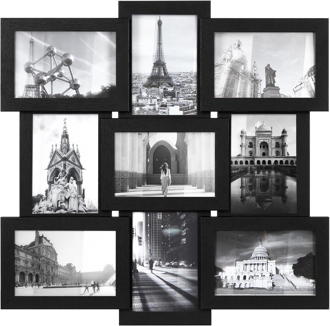SONGMICS 4x6 Collage Picture Frames for Wall Decor, 9 Pack Family Photo Collage Frame Set for Gallery, Glass Front, Assembly Required, Ink Black URPF029B01