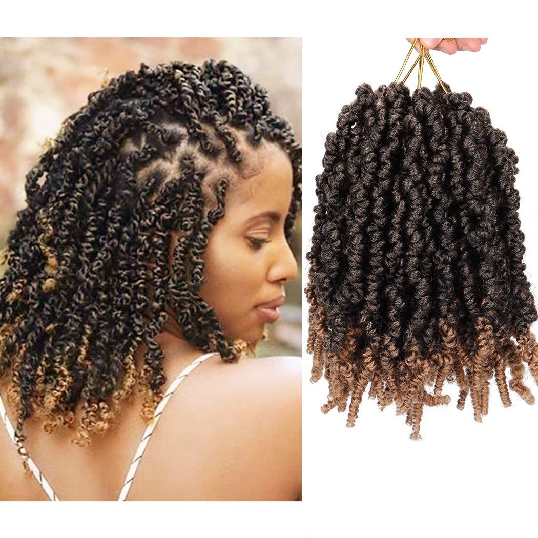Dorsanee Pre-twisted Spring Twist Crochet Hair 8 Inch 4 Packs Short Curly Crochet Hair Pre Looped Crochet Braids Mini Passion Twists Fluffy Twist Synthetic Hair Extensions (8 Inch,T27#)