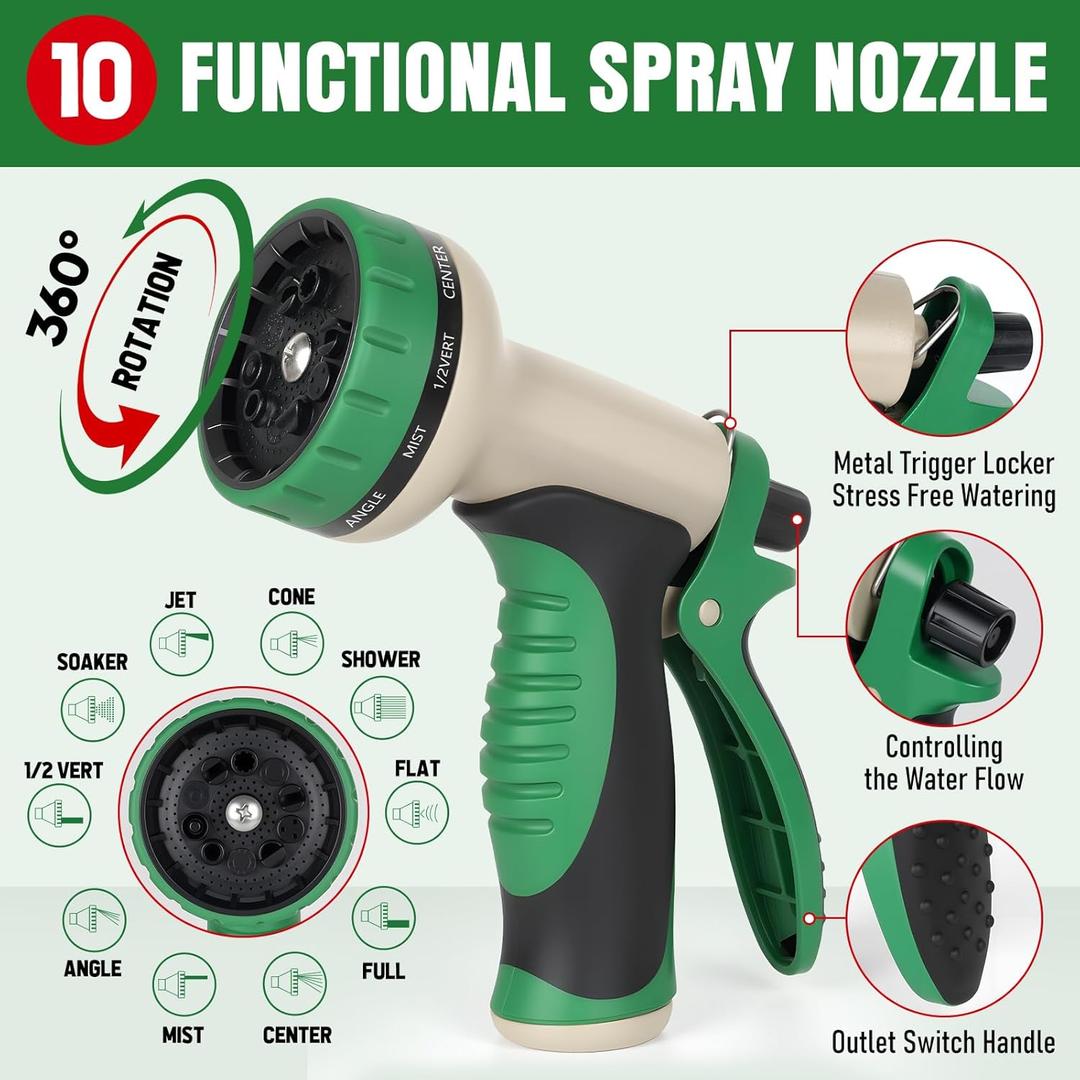 Xiaochen Heavy Duty Adjustable Garden Hose Nozzle 9 Pattern Garden Water Gun Hose Nozzle Mutifunctional Household Car Washing Yard Water Sprayer Pipe Tube Nozzle Sprinkle Tools (Color : Green)