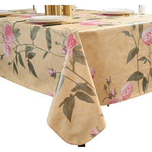 Vinyl Tablecloth with Flannel Backing - Waterproof, Oil-Proof, Easy to Clean -Plastic Table Cloth - Perfect for Dining Tables, Kitchen Tables, Parties (Beige Flower, 60102 Inch Rectangular)