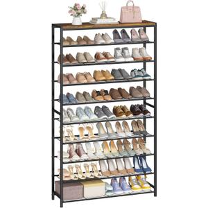 HOMEFORT 10 Tiers Shoe Rack Organizer,39.4" Shoe Storage Shelf for Closet, Shoe Rack for Entryway,Holds 45-50 Pairs of Shoe, Tall Shoe Stand with Metal Shelves and MDF Top Board,Rustic Brown