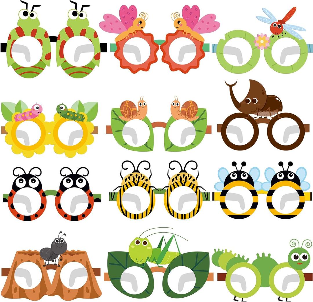 24 Pcs Insect Party Favors Paper Bug Glasses Bug Party Decorations Spring Photo Booth Props for Classroom Birthday Baby Shower
