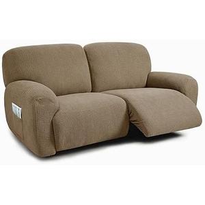 ULTICOR Extra Wide 75" - 100", Reclining 2 Seater Sofa Cover, Extra Wide Reclining Love Seat Slipcover, 6-Piece Jacquared Fabric, Reclining Sofa Covers, Thick, Soft, Washable (Style 4) (Sand)