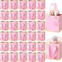 Yeaqee 50 Pcs Mini Metallic Paper Gift Bags with Handles 4x2.75x4.5'' Tiny Small Gift Bags with Thank You Tag for Wedding Graduation Birthday Party Return Gifts Jewelry Business (Pink,Gold)