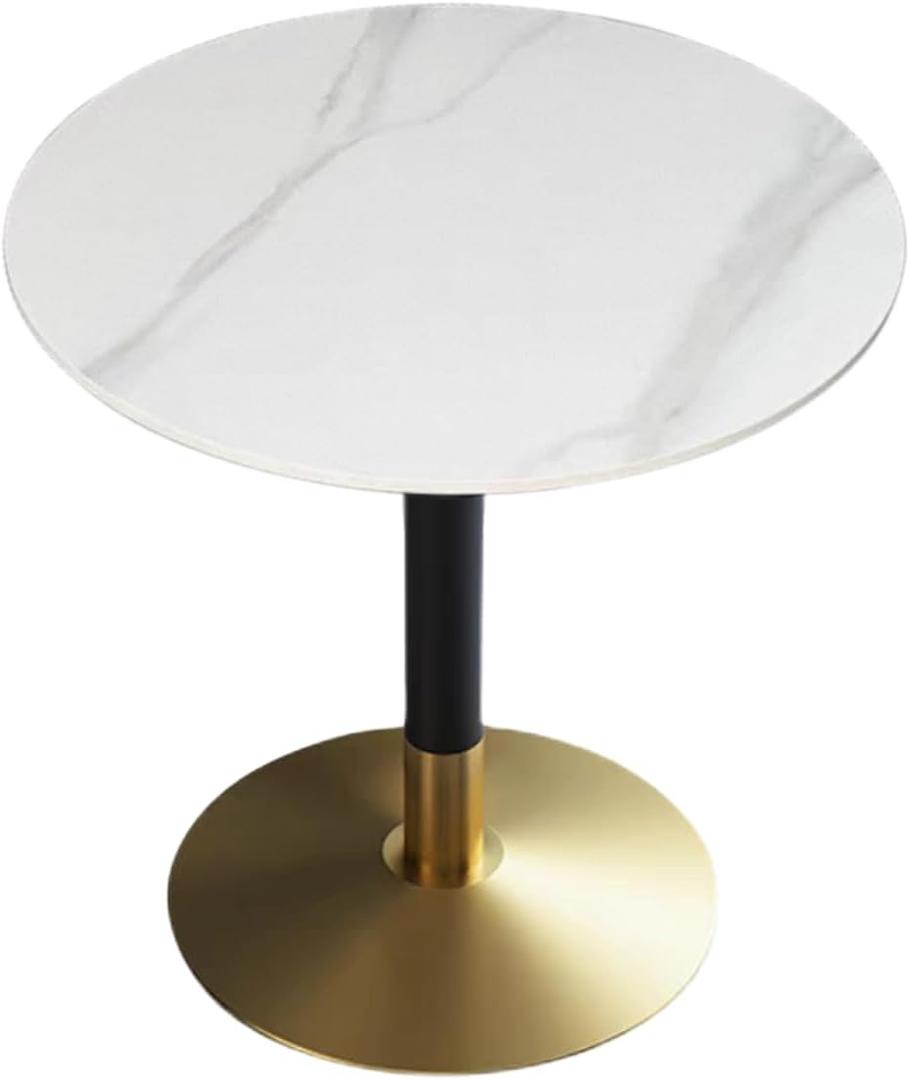 27.5" Round Marble Top Dining Table, White Stone Top and Sturdy Metal Base, Modern Style for Dining Room, Living Room, Coffee Room