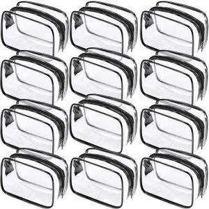 Weewooday 12 Pieces Clear Makeup Bags Cosmetic Storage Bags PVC Zipper Pouches Travel Waterproof Makeup Plastic Case for Women Organizing Toiletries Traveling Bathroom(Small,Black)