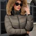 PAPILLON D'OR WEAR YOUR WINGS Women's Long Puffer Coat with Detachable Faux Fur Collar Hood Pockets Winter Jacket, XL