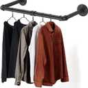 Wall Mounted Clothes Rack - 36" Industrial Pipe Clothing Garment Rack, Space - Saving Heavy Duty Detachable Black Iron Clothes Organizer, Multi-Purpose Hanging Rod for Closet Storage, 2 Base