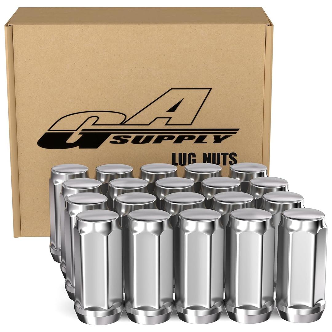 GAsupply 20pcs 1/2-20 Lug Nuts Long, 1/2 x20 Chrome Lug nut Closed End Bulge Acorn, Cone Seat 1.9 inch 48mm Tall 3/4 inch 19mm Hex (Silver)