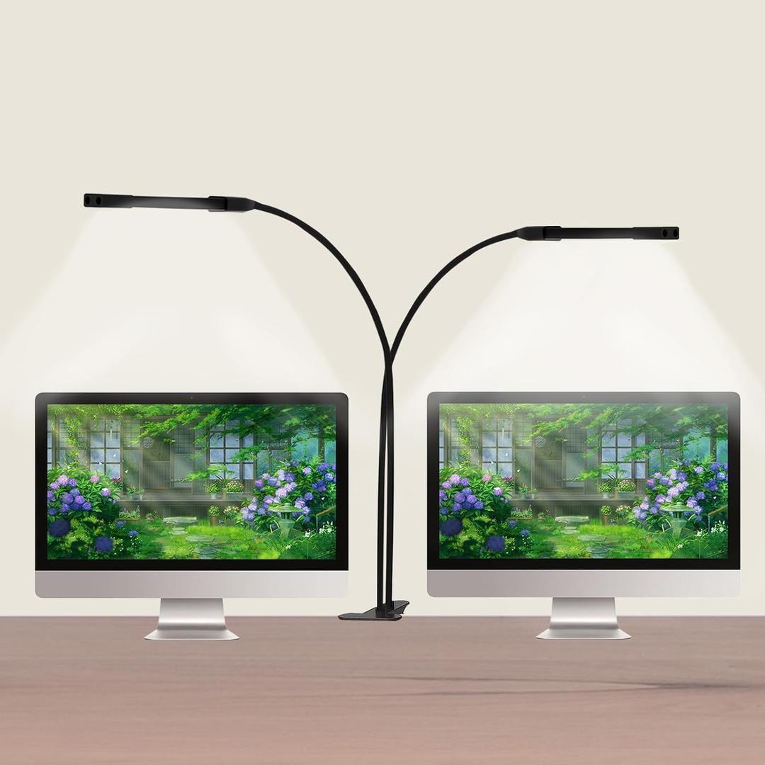 Clamp on Desk Lamp-3 Color Mode & 10 Brightness Levels,Dual LED Tube Flexible Gooseneck Clip Light for Architect Reading, Working, Bedroom Headboard, Dorm